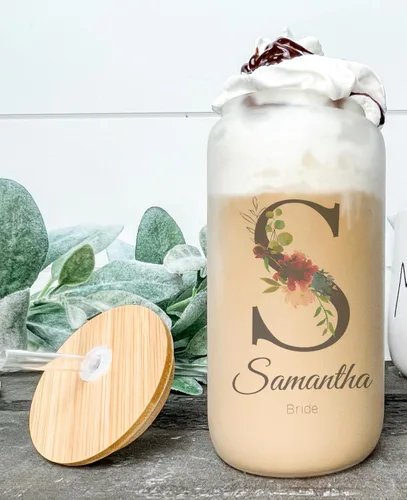 Miniatura 4 de Juego de vasos de cristal personalizados con pajita, regalo de Navidad, diseño personalizado con tu nombre y título, regalo de dama de honor