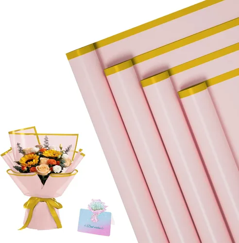 Miniatura 10 de REAXYZNN 20 hojas de papel de regalo de flores, papel de regalo floral impermeable con tarjetas para manualidades de bricolaje, suministros de Blanco