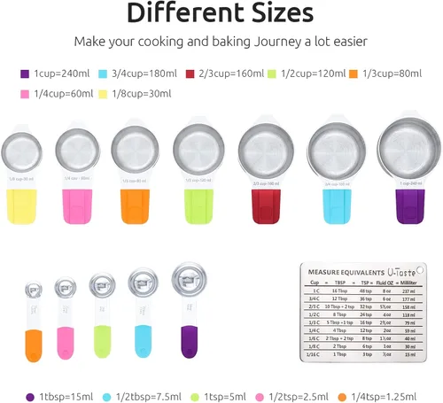 Miniatura 2 de Tazas medidoras, juego de tazas medidoras magnéticas y cucharas U-Taste de 13 piezas en acero inoxidable 18/8: 7 tazas medidoras y 5 cucharas