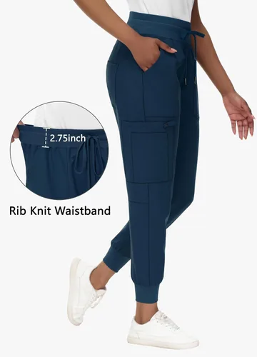 Miniatura 3 de Pantalones quirúrgicos de cintura alta para mujer, 8 bolsillos, ajustados, cintura cónica, puños acanalados en los tobillos
