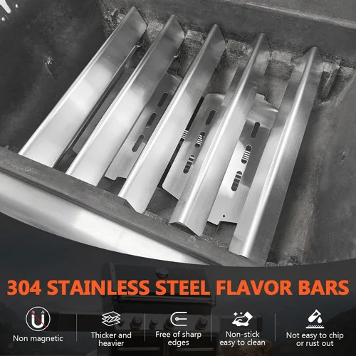 Miniatura 5 de QuliMetal 44.5 cm SUS304 Barras Aromatizadoras y Deflectores de Calor para Parrillas Weber Genesis 300 Series, Compatibles con Genesis E310 E320