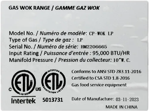 Miniatura 3 de Cocina Wok China Comercial, Propano LP, ETL 13" 1 Orificio Restaurante Salteado CP-WOK