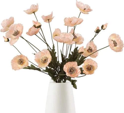 IPOPU 6 flores artificiales de seda de amapola, flores artificiales realistas para jarrón, decoración del hogar, interiores, centros de mesa de