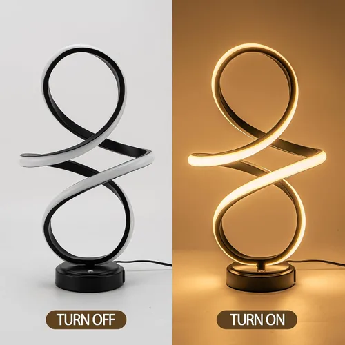 Miniatura 6 de Mayful Moderna lámpara de mesa en espiral, pequeña lámpara de mesita de noche negra con puertos USB C y A, control táctil regulable con 3
