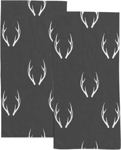 Juego de 2 toallas de baño de mano para baño, color gris oscuro, cuernos de ciervo, toalla absorbente de agua, poliéster suave para cocina,