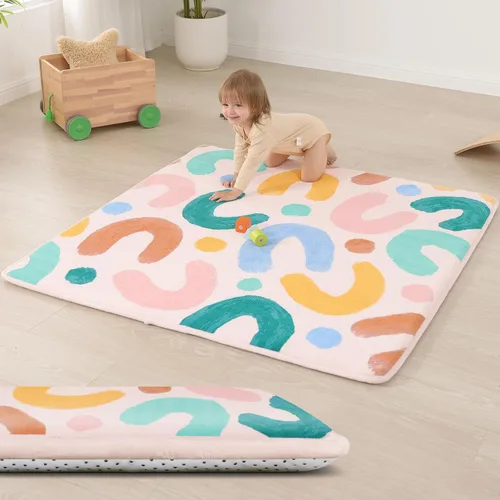 Miniatura 36 de Huloo Sleep Alfombra de Juego para Bebés para Piso, Espesor de 1.3" de Espuma Elástica, Alfombra de 1.27m×1.27m para Tiempo de Barriga, Terciopelo