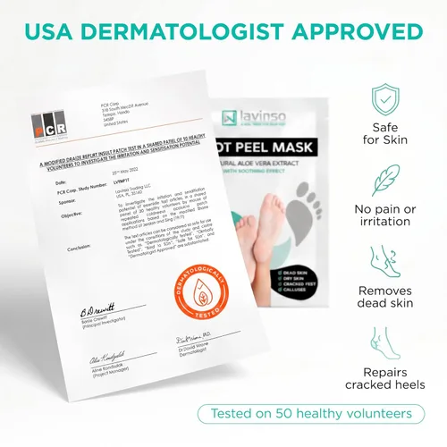 Miniatura 7 de Máscara exfoliante para pies Lavinso para pies secos y agrietados – Paquete de 2 mascarillas exfoliantes que eliminan la piel muerta y callos