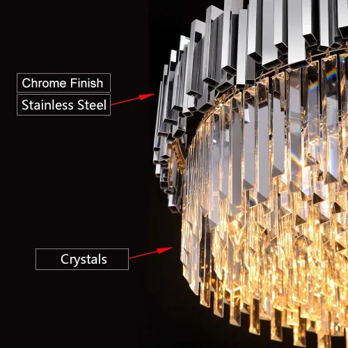 Miniatura 6 de Lámpara de araña de cristal moderna, luces colgantes cromadas, lámparas de techo con pantalla de acero inoxidable, para isla, comedor, sala