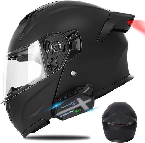 Miniatura 8 de Cascos modulares Bluetooth para motocicleta con luces traseras, aprobado por DOT, casco de motocicleta de doble visera, con altavoces duales