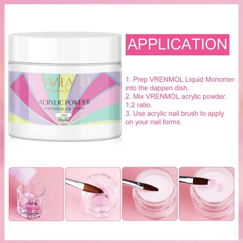 Miniatura 6 de SAVILAND Polvo acrílico transparente para uñas superduras – 4.23 oz/120 g de polvo acrílico profesional para uñas, gran capacidad para arte de uñas