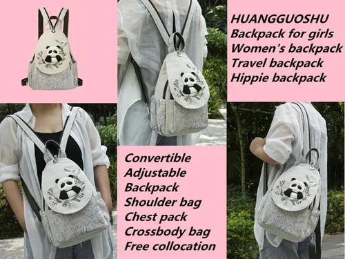 Miniatura 152 de HUANGGUOSHU Mochila de algodón tejida de algodón bohemio con bordado de lona estilo bohemio con múltiples bolsillos retro linda mochila cartera