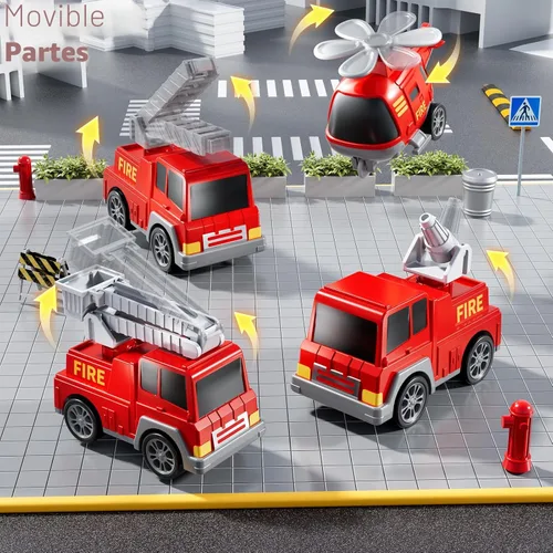 Miniatura 8 de Camiones de Bomberos de Juguete para Niños Pequeños de 1-3, 3-5, Conjunto de Vehículos Transportadores de Carros de Bomberos 5 en 1 para Niñas de 1