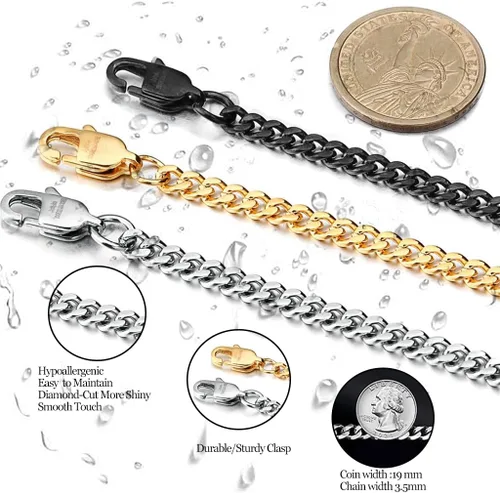 Miniatura 2 de Jstyle Collar de cadena de eslabones de acero inoxidable para hombres y mujeres, 3 piezas de 964 de pulgada (3.5 mm)