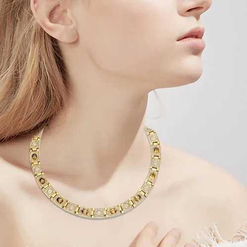 Miniatura 6 de Collar de titanio grueso de cristal amarillo Collar magnético Collar de cadena con imán (21 pulgadas)