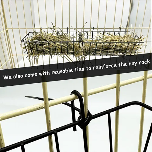 Miniatura 2 de Comedero de heno para conejos, dispensador de heno para colgar en jaula, alimentador de metal para animales pequeños, soporte para heno
