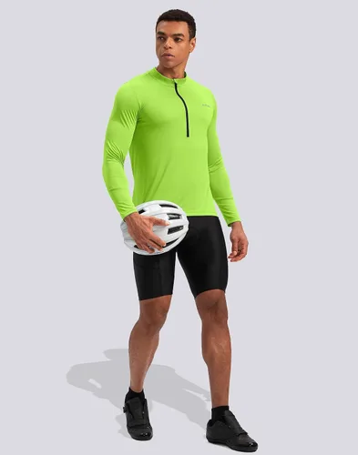 Miniatura 6 de Bikewa Maillot de ciclismo para hombre con 3+1 bolsillos traseros con cremallera, manga larga, absorción de humedad, UPF 50+ media cremallera