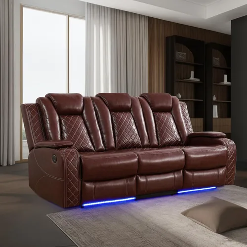 Miniatura 12 de Juego de sofá modular reclinable eléctrico con luz LED, juego de sofá modular reclinable de cuero, incluye sillón reclinable individual, juego