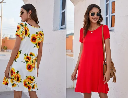 Miniatura 5 de POPYOUNG Vestido casual de verano de manga corta para mujer, cuello redondo, salida de playa