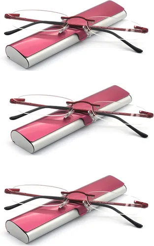 Miniatura 7 de Gafas de lectura sin montura con estuche delgado para hombres y mujeres, negro, dorado y plomizo, azul y rojo Oro