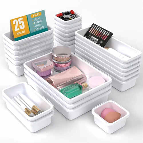 Miniatura 14 de Juego de 6 organizadores de cajones, organizador divisor de cajones de maquillaje de 3 tamaños con almohadillas antideslizantes, contenedores