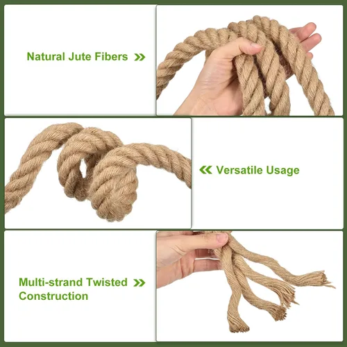 Miniatura 3 de uxcell Cuerda de yute natural, 1-1/2 pulgadas x 50 pies de grosor, cuerda de manila trenzada multiusos para tira y afloja, hamaca, escalada