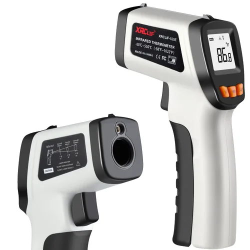 Pistola de temperatura con termómetro láser IR, -58 °F a 1022 °F, pistola de temperatura infrarroja sin contacto con emisividad ajustable y pantalla