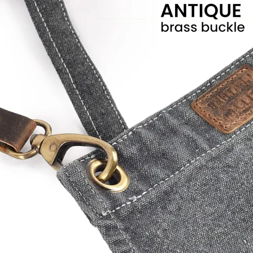 Miniatura 2 de LEATHER VILLAGE Delantales de chef para hombres y mujeres con bolsillos grandes, delantal de trabajo ajustable de lona de algodón con espalda Gris
