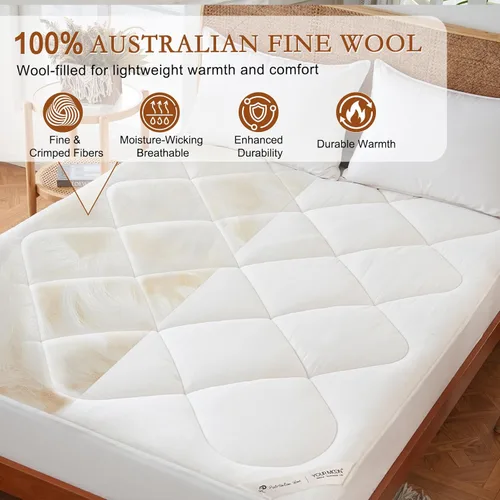 Miniatura 3 de YOUR MOON Funda para colchón de lana natural Queen – 450GSM Lana australiana orgánica, cubrecolchón acolchado con bolsillo de 40.64 cm de Blanco