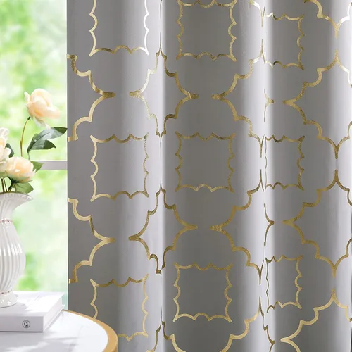 Miniatura 22 de Purainbow Cortinas opacas beige para dormitorio, sala de estar con paneles de impresión de lámina dorada, oscurecimiento de la habitación