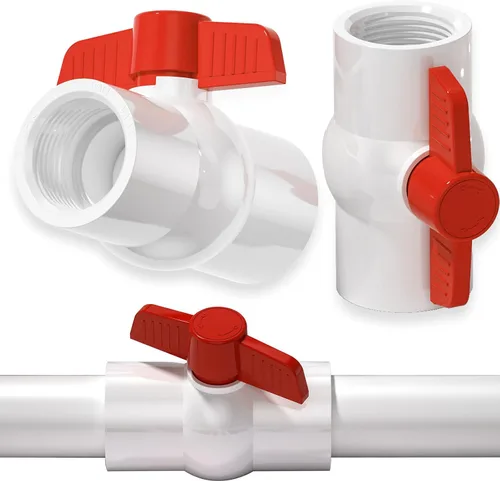Miniatura 12 de Válvula de bola de PVC NPT de 1 pulgada, válvulas de tubería de agua de PVC SCH40 roscadas, válvula de bola de cierre de agua con mango en T roja