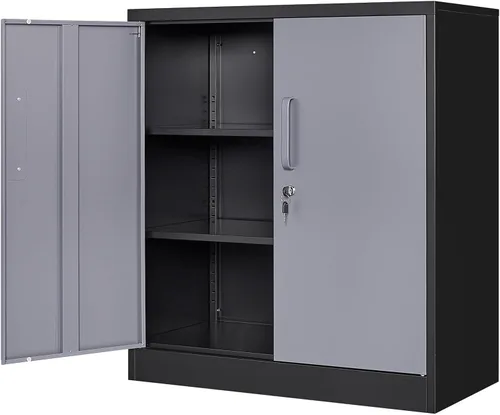 Miniatura 44 de Armario de garaje de metal de 36 pulgadas de alto, gabinetes de almacenamiento de 2 puertas, caninete de herramientas de acero utilitario, caninetes