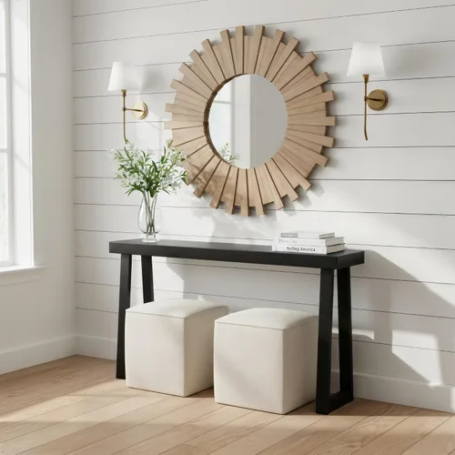 Miniatura 28 de Plank+Beam Mesa consola de madera maciza, 36 pulgadas, mesa de sofá, mesa de entrada estrecha para pasillo, detrás del sofá, sala de estar, Negro
