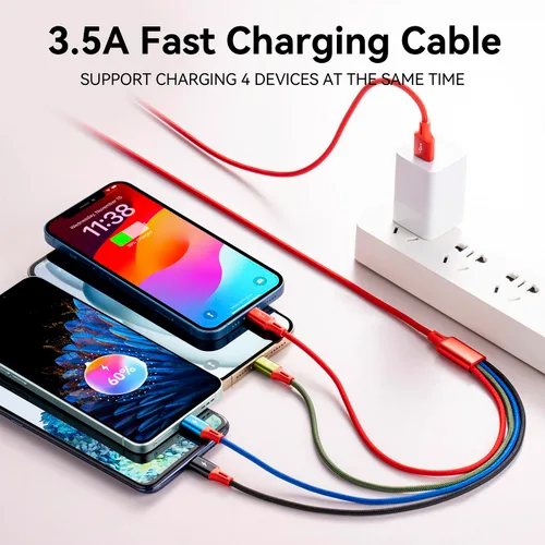 Miniatura 2 de Cable de carga múltiple de 3.5 A, [2 unidades de 6 pies] 4 en 1, cable de carga múltiple trenzado, adaptador de cable multiUSB con Lightning/tipo