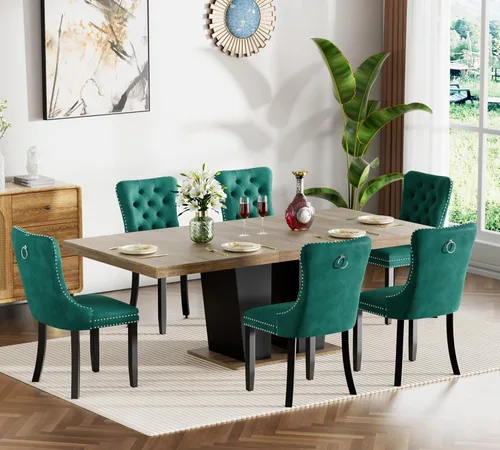Miniatura 41 de Henf Juego de mesa de comedor extensible de 7 piezas para 6, 160 cm-200 cm Mesa de cocina extensible de grano de mármol blanco con 6 sillas Blanco
