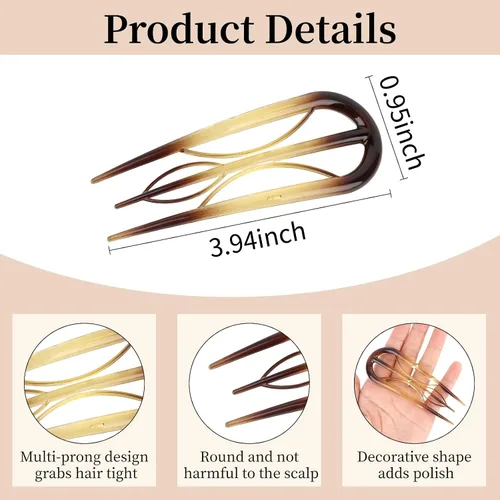 Miniatura 2 de Paquete de 8 horquillas francesas para mujer, horquillas en forma de U, horquillas para moños, dientes internos, antideslizantes, herramienta