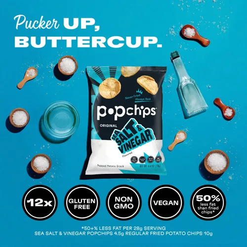 Miniatura 5 de Popchips Paquete variado de papas fritas, porciones individuales de 0.8 onzas (paquete de 24), 4 sabores: 8 sal marina, 8 barbacoa, 4 crema agria