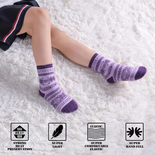 Miniatura 5 de FNOVCO Calcetines de lana para niños pequeños, cálidos, de lana gruesa, para senderismo, térmicos, acogedores, para niños y niñas, paquete de 6