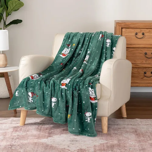 Miniatura 6 de Berkshire Blanket Manta de Navidad de peso pesado Peanuts®, VelvetLoft® Snoopy de personaje lindo en peluche para la cama, Peanuts Sé alegre y Be