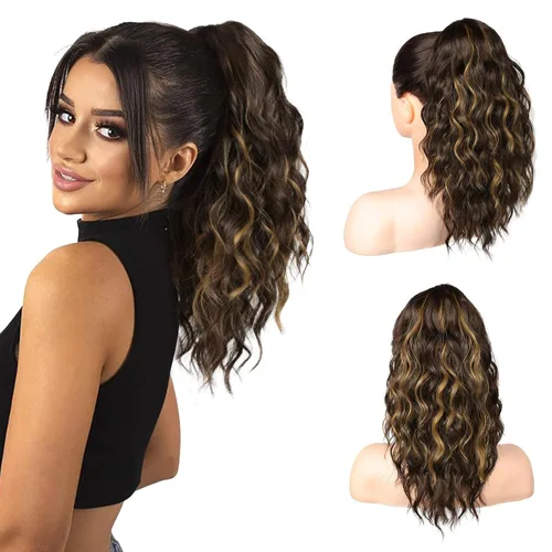 Miniatura 11 de SEIKEA 10" Extensión de Cola de Caballo Corta con Destacado de Garra, PT001 Ella Cabello Ondulado y Rizado Grueso, Clip de Mandíbula