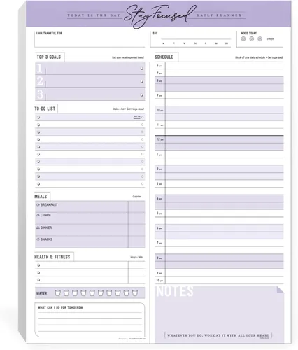 Miniatura 7 de Planificador de bloc de notas diario, lista de tareas pendientes - Mantente enfocado 50 hojas desprendibles Premium EE.UU. (Taro morado)