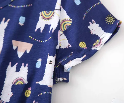 Miniatura 3 de CHUNG Camisón de algodón para mujer, con estampado casual hasta la rodilla, camisa de manga corta