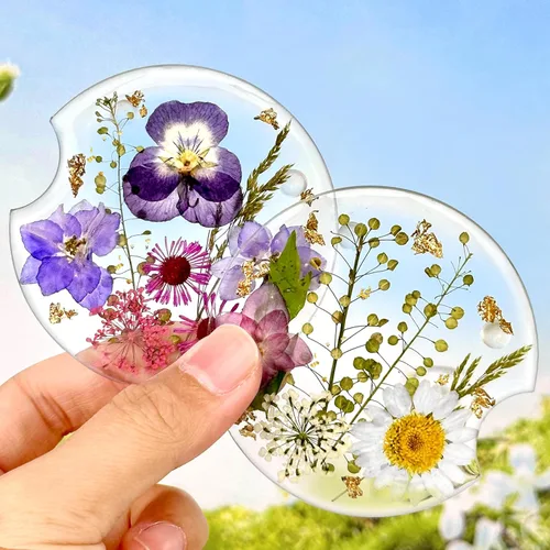 Swooflia Portavasos para Portavasos de Coche con Flores para Mujeres - 2.75 Pulgadas Lindo Inserto de Resina Transparente para Portavasos de Bebidas