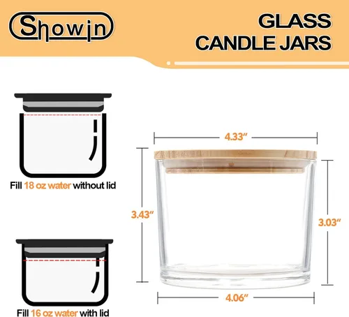 Miniatura 4 de SHOWIN Tarros de vela gruesos de 18 onzas para hacer velas, 6 unidades, frascos vacíos con tapas de madera para hacer velas, recipiente de muestra