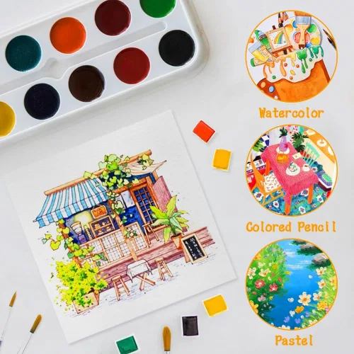 Miniatura 4 de Cuaderno de bocetos de acuarela de 3.9x3.9 pulgadas, 20 hojas de 300 GSM (140 lb) Papeles de dibujo de arte texturizados de grano fino desgarrables