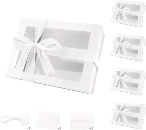 Miniatura 24 de PACKQUEEN 5 cajas de regalo negras grandes con ventanas, 13.5 x 9 x 4.1 pulgadas, cajas de regalo con ventanas transparentes para regalos que