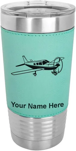 Miniatura 20 de LaserGram Vaso aislado al vacío de 20 onzas, avión de ala baja, grabado personalizado incluido (piel sintética, estilo béisbol)