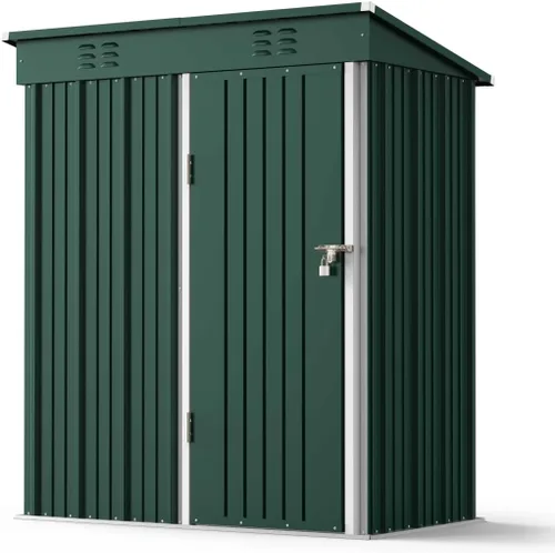 Miniatura 9 de Gizoon Cobertizo de almacenamiento al aire libre de 5 x 3 pies con puerta única con cerradura, cobertizo de metal galvanizado con ventilación