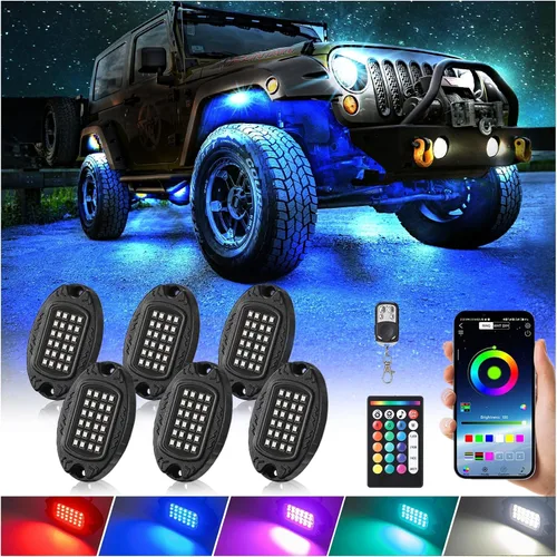 6 cápsulas de luces LED de aleación para UTV, ATV, carrito de golf, camioneta RZR todoterreno, kit de neón RGB multicolor impermeable actualizado