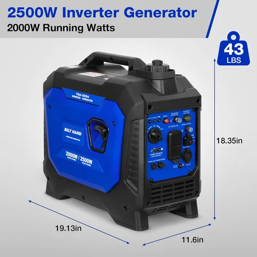 Miniatura 8 de BILT HARD Generador de gas de 2500 W, generador inversor silencioso de 4 tiempos de 80 cc con sensor de CO, listo para paralelo, receptáculo dúplex