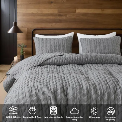 Miniatura 5 de WDCOZY Juego de ropa de cama tamaño individual de color azul claro con 1 funda de almohada, colcha ligera y suave, funda de edredón fina para todas